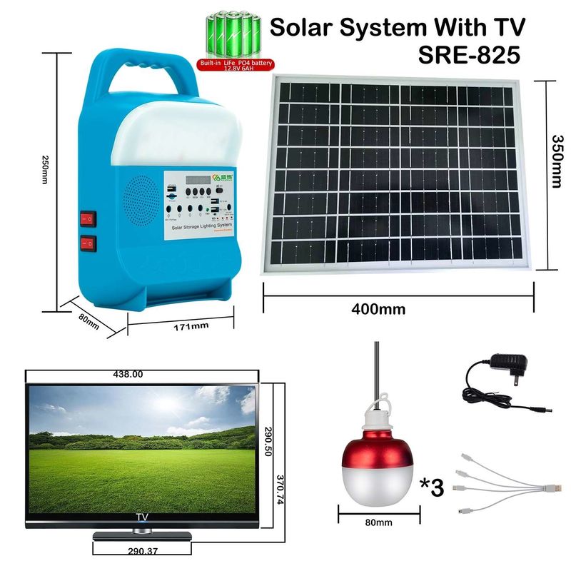 Tipo de célula Bateria incorporada de lítio Portátil LED Casa Luz Kit de iluminação solar Potência SRE-815