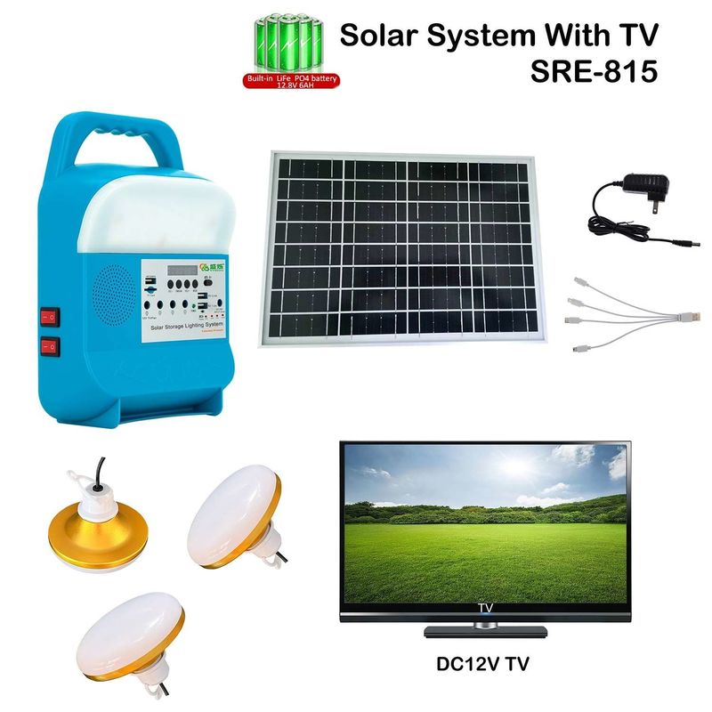 SRE-815 Iluminação solar de alto desempenho para casa - Perfeito para pesca Painéis solares com bateria e inversor