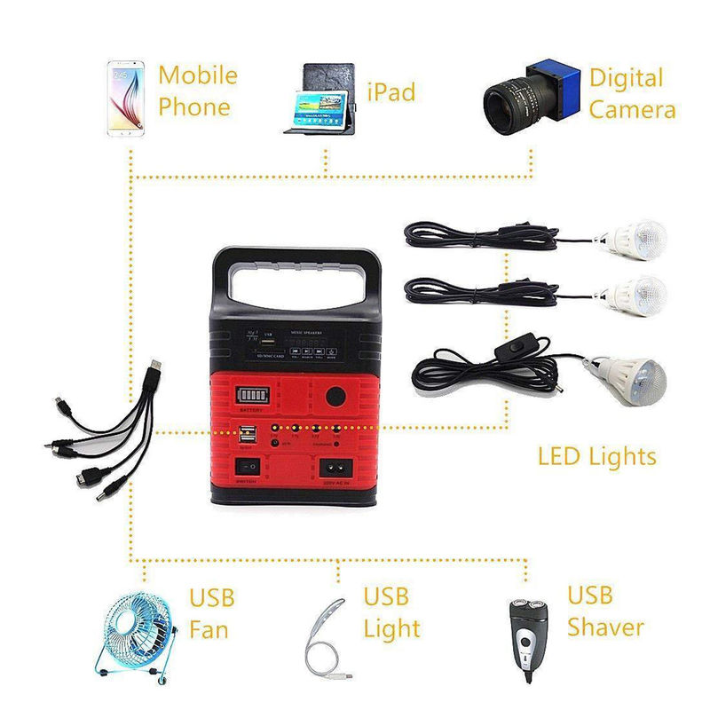 Kit de gerador de energia solar portátil de 8000mAh Luzes de emergência solares azuis com painel solar de 10w 6v