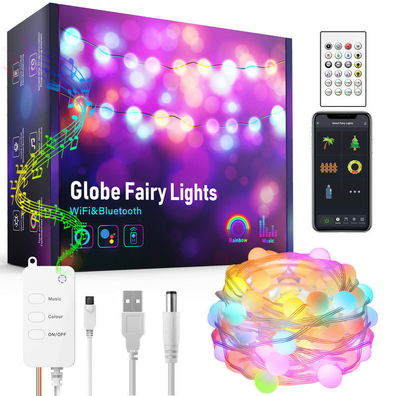 Luzes coloridas decorativas solares do globo 10m das luzes 5m de Bluetooth WiFi