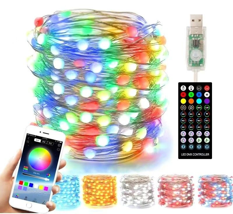 Luzes coloridas decorativas solares do globo 10m das luzes 5m de Bluetooth WiFi