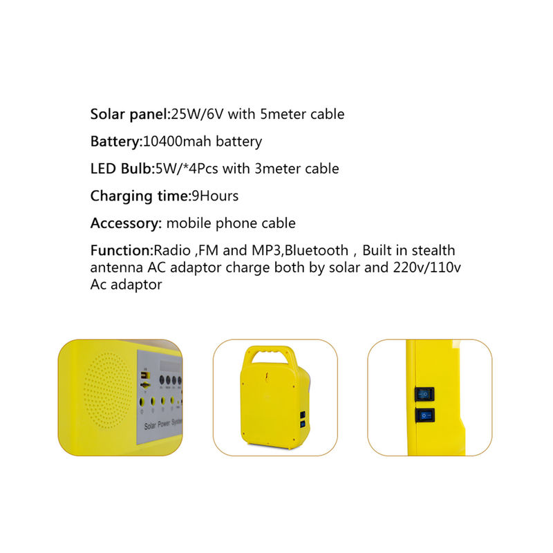 Sistema de iluminação solar da roulotte de 25 watts com porto de carregamento de rádio SRE-6828 3pcs de USB