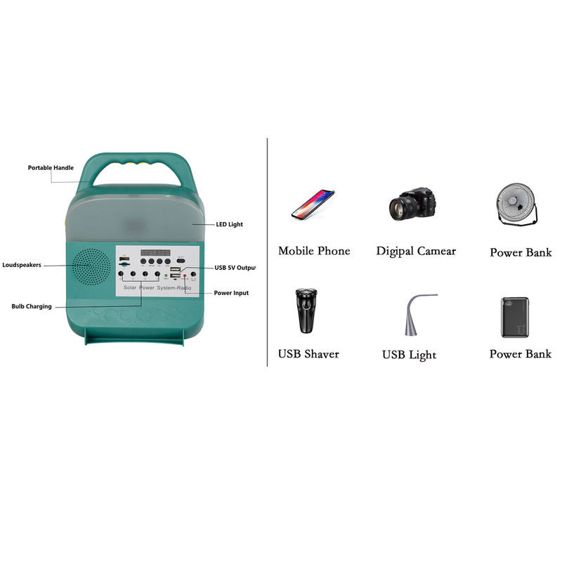 sistema de iluminação solar portátil 3.7V da casa do gerador 3pcs 5W com o rádio de FM do orador