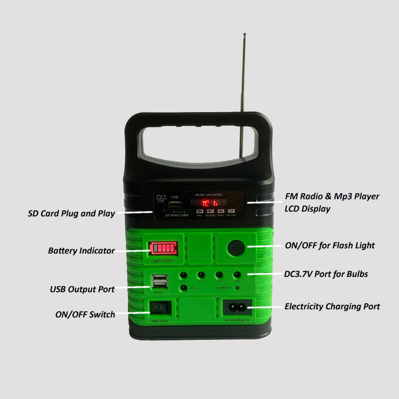 rádio portátil MP3 Mini Outdoor Camping do sistema Kit With Built In FM das energias solares 7500mah