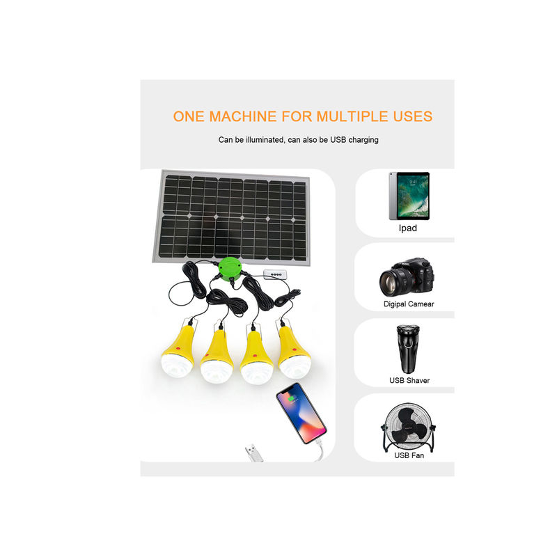 Gerador 30W de Mini Portable Solar Power System com os bulbos do diodo emissor de luz do carregador 4 do telefone