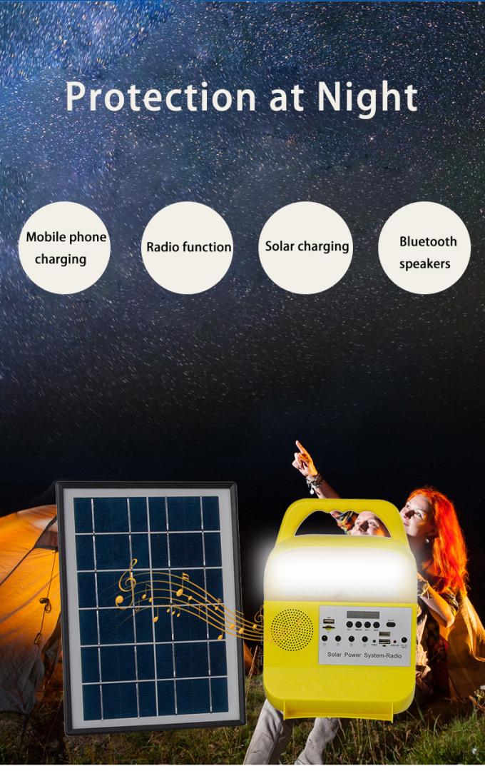 Jogo de iluminação solar exterior portátil e sistema solar com rádio de FM, orador de Bluetooth e rádio