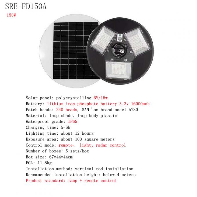 UFO redondo IP65 impermeável claro solar 150W 250W 1