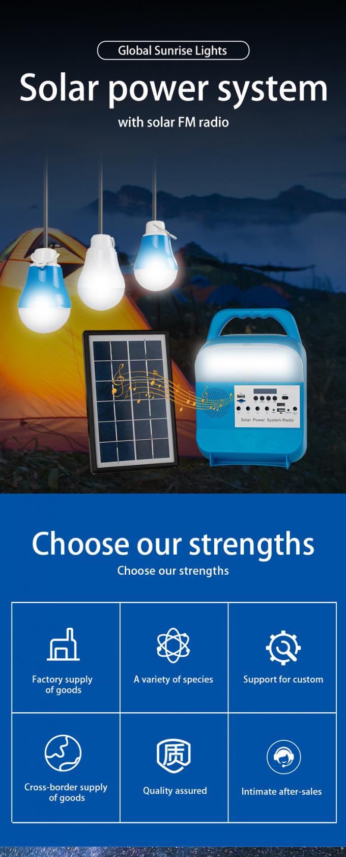 Sistema pequeno da geração das energias solares que ilumina o orador portátil do comércio externo Bluetooth do agregado familiar com rádio