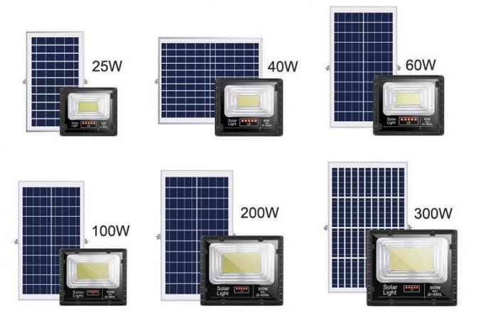 luz de inundação solar brilhante alta substituível do diodo emissor de luz da bateria solar de alta qualidade das luzes de inundação da liga 300W de alumínio