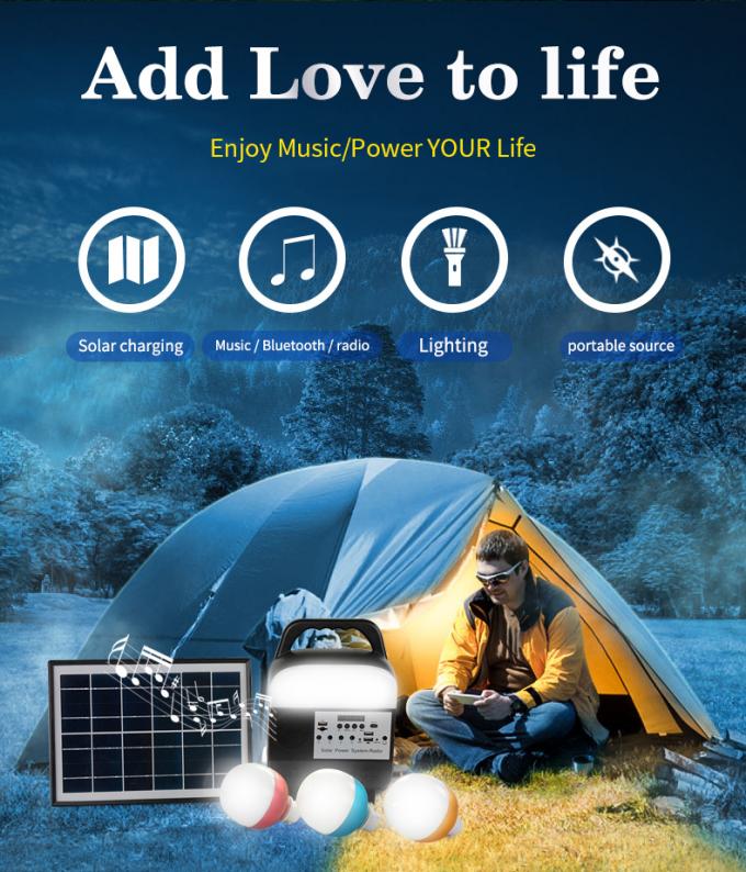 Emergência exterior solar pequena do sistema de iluminação com a lâmpada móvel do poder do orador de rádio de Bluetooth