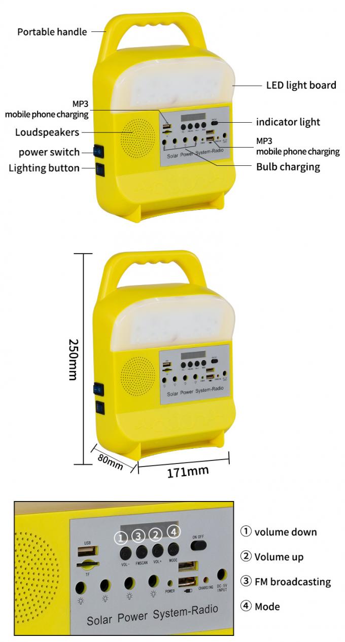 Emergência exterior solar pequena do sistema de iluminação com a lâmpada móvel do poder do orador de rádio de Bluetooth
