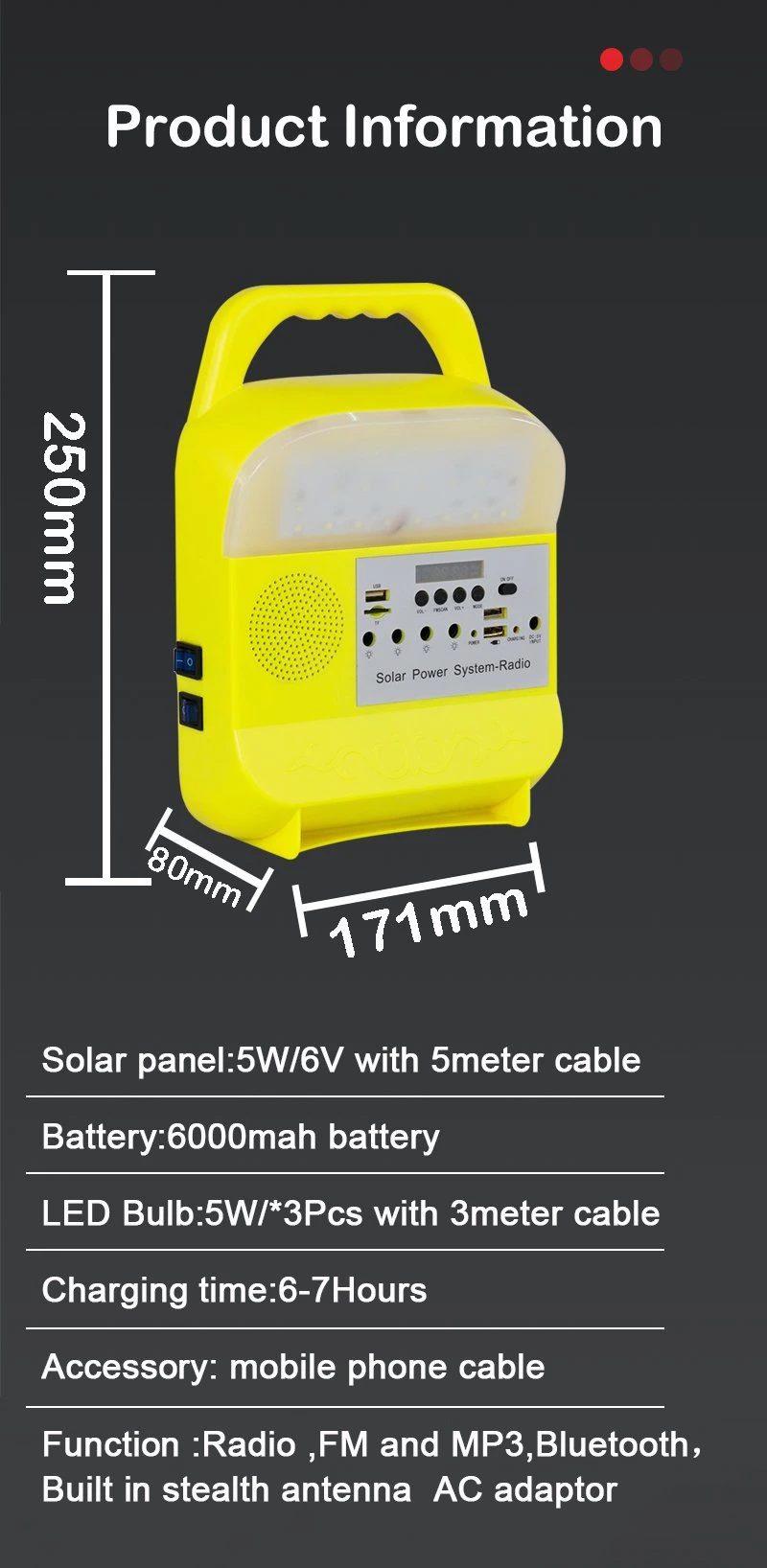 Iluminação da produção de eletricidade à espera da emergência portátil fora da luz solar pequena da central elétrica de energias solares da grade